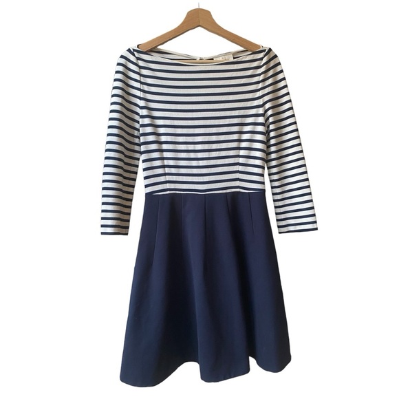 KATE SPADE Selma Striped Fit & Flare Ponte Dress Size 4 Navy  Pockets Easter - Picture 2 of 13